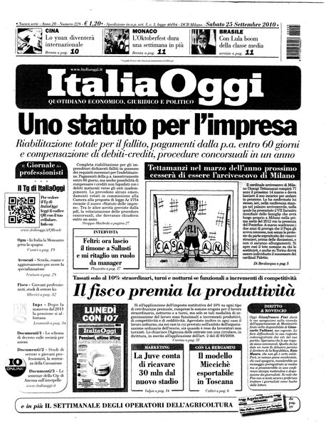 Italia oggi : quotidiano di economia finanza e politica